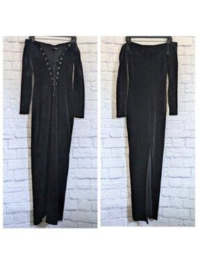 Vintage Alexia Admor Lace Up Velvet Maxi Dress M French Designer Group 90s Y2K